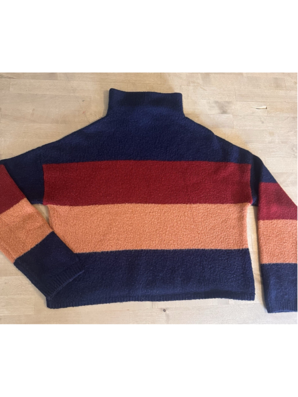 Cliche Color Block Turtle Neck Sweater Knit Pullover, Wool Blend, Size XL Crop